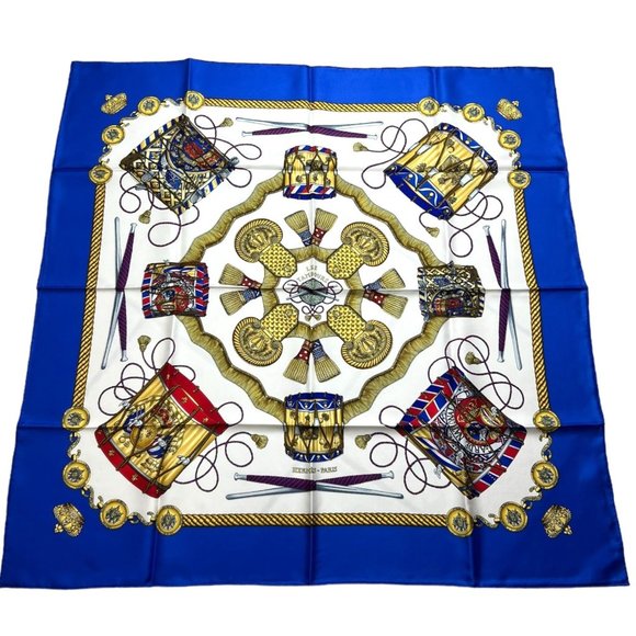 HERMES Multicolor "LES TAMBOURS" Carre 35”x35”/90 Silk 100% Scarf #1333 - Picture 1 of 8
